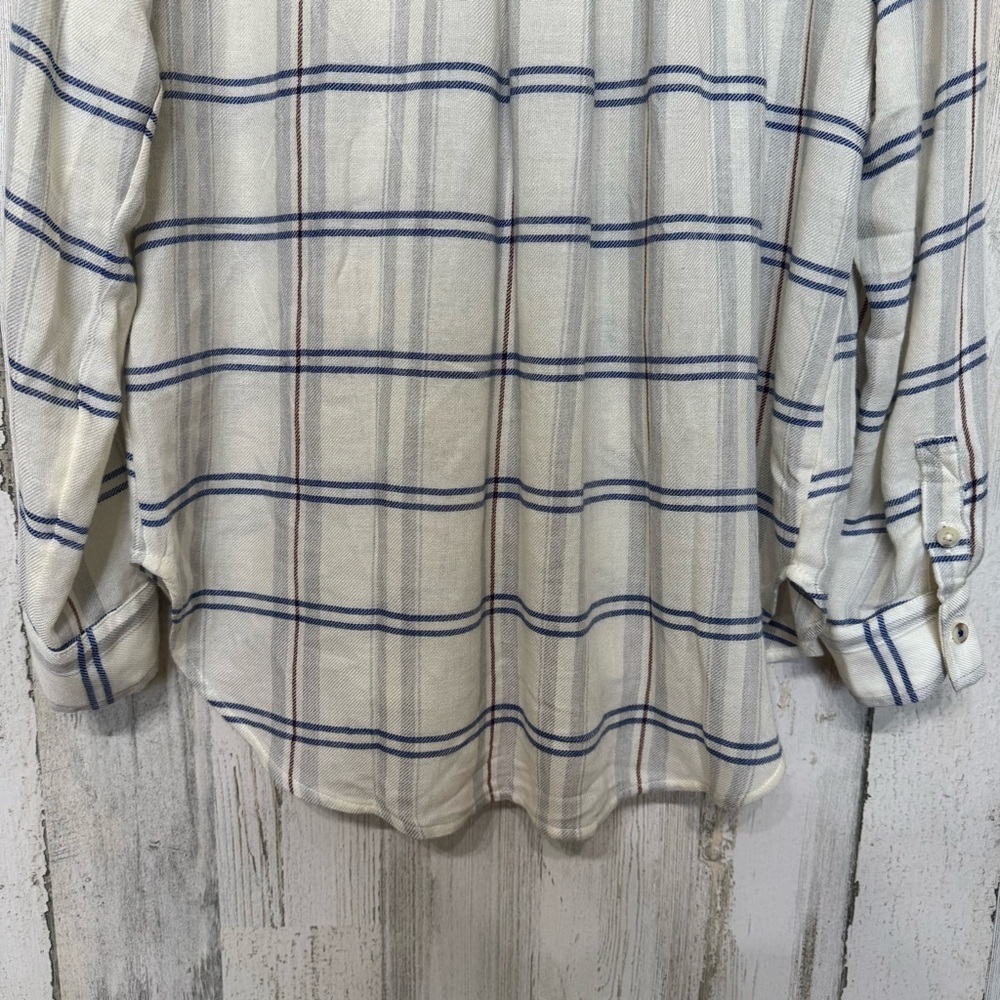 Anthropologie Pilcro Cream Blue Plaid Ruffle Front Button Down Shirt Size M - Picture 8 of 10